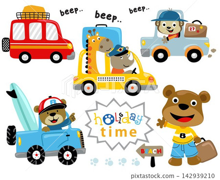 Funny animals cartoon with vehicles Funny animals cartoon with vehicles 142939210