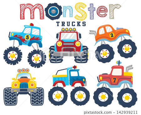 Set of monster truck cartoon vector Set of monster truck cartoon vector 142939211