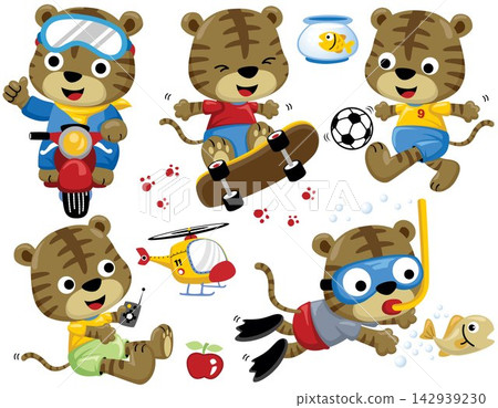 Group of funny cat in different activities Group of funny cat in different activities 142939230