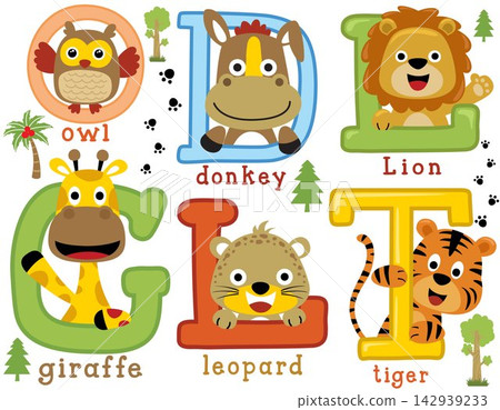 Group of cute animals cartoon with alphabet Group of cute animals cartoon with alphabet 142939233