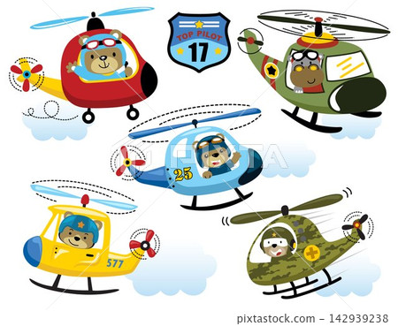 Vector set of helicopter cartoon with funny animals pilot Vector set of helicopter cartoon with funny animals pilot 142939238