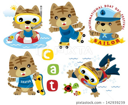 Group of funny kitten in different activities Group of funny kitten in different activities 142939239