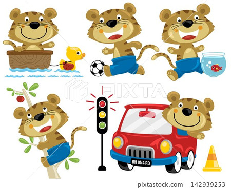 Vector set of funny cat cartoon in different activities Vector set of funny cat cartoon in different activities 142939253