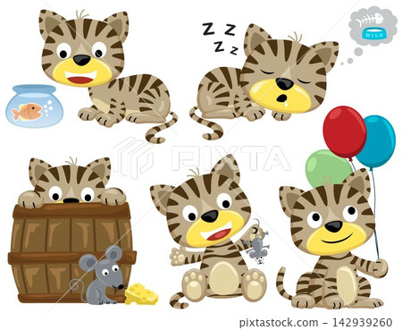Vector set of little kitten cartoon in different activities Vector set of little kitten cartoon in different activities 142939260
