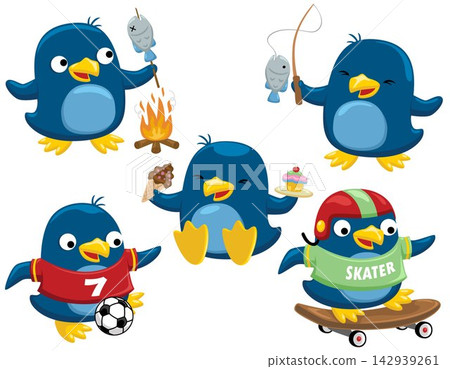 vector set of funny penguin cartoon in different activities 142939261