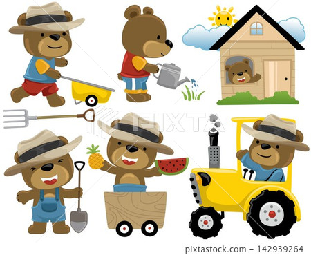 Vector set of funny bear cartoon in activities Vector set of funny bear cartoon in activities 142939264