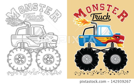 Vector illustration of monster truck cartoon. Coloring book or page Vector illustration of monster truck cartoon. Coloring book or page 142939267