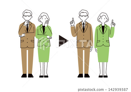 一組中老年男性和女性企業主、總裁和董事解決問題的全身向量插圖。 一組中老年男性和女性企業主、總裁和董事解決問題的全身向量插圖。 142939387
