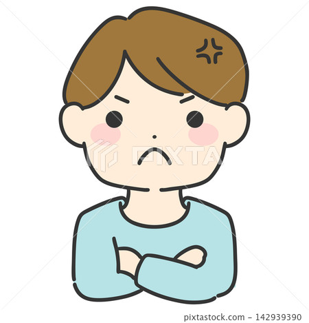 A hand-drawn vector illustration of an angry man with his hands on his hips; a simple male facial expression icon. A hand-drawn vector illustration of an angry man with his hands on his hips; a simple male facial expression icon. 142939390