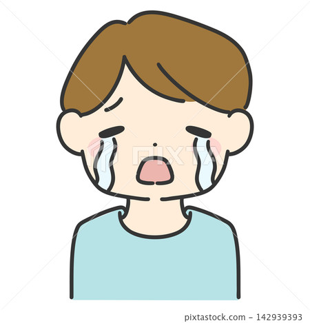Hand-drawn vector illustration of a crying man; simple male facial expression icon. Hand-drawn vector illustration of a crying man; simple male facial expression icon. 142939393