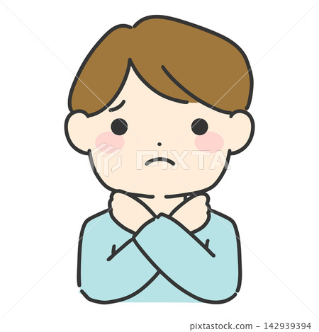 A hand-drawn vector illustration of a man making an "X" sign in front of his face; a simple male facial expression icon. A hand-drawn vector illustration of a man making an "X" sign in front of his face; a simple male facial expression icon. 142939394