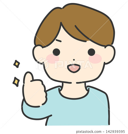 Hand-drawn vector illustration of a man making a thumbs-up sign with one hand; a simple male facial expression icon. Hand-drawn vector illustration of a man making a thumbs-up sign with one hand; a simple male facial expression icon. 142939395