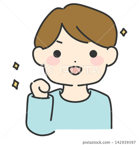 A hand-drawn vector illustration of a man making a small fist pump; a simple male facial expression icon. A hand-drawn vector illustration of a man making a small fist pump; a simple male facial expression icon. 142939397
