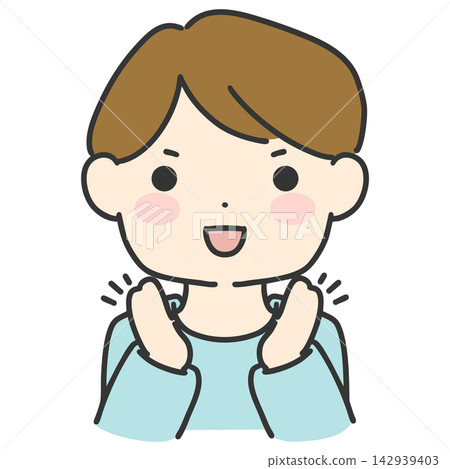 Hand-drawn vector illustration of a boy clapping with both hands Hand-drawn vector illustration of a boy clapping with both hands 142939403