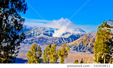 Beautiful morning view of Mount Bromo and Mount Semeru in East Java, Indonesia. Beautiful morning view of Mount Bromo and Mount Semeru in East Java, Indonesia. 142939611