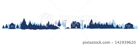 Frame illustration of a winter cityscape silhouette (background) Frame illustration of a winter cityscape silhouette (background) 142939620