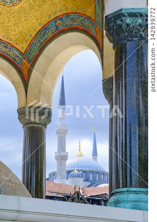 View of Sultanahmet Minarets Framed by German Fountain Arches, Istanbul View of Sultanahmet Minarets Framed by German Fountain Arches, Istanbul 142939772