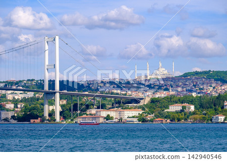 15 July Martyrs Bridge and Chamlica Mosque across the Bosphorus in Istanbul 15 July Martyrs Bridge and Chamlica Mosque across the Bosphorus in Istanbul 142940546