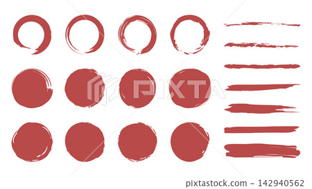 Japanese-style brush, circle, ring, line, frame set Japanese-style brush, circle, ring, line, frame set 142940562