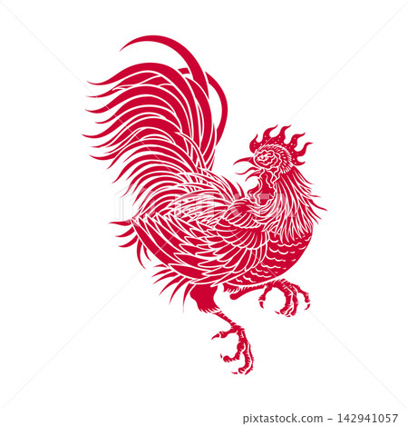 Red Rooster Vintage Engraving Line Art Red Rooster Vintage Engraving Line Art 142941057