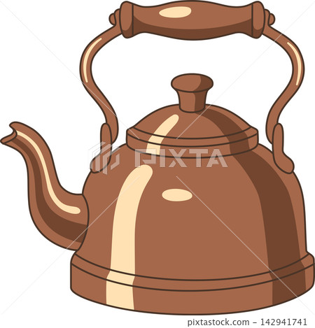 Cute Vintage Copper Teapot Illustration, Kawaii Metal Tea Kettle Clipart, Cozy Kitchenware Isolated on Transparent Background for Autumn Decor, Sticker, and Craft Design 142941741