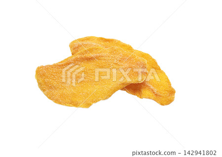 Two slices of dried mango isolated on white background. 142941802