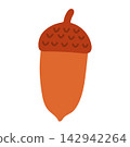Cute flat vector acorn illustration with textured brown cap. Simple autumn nut clip art isolated on white background for fall seasonal branding and crafts 142942264