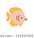 Cute yellow and pink round fish character vector illustration. Ocean aquatic animal isolated on white background for nursery art, stickers, and patterns 142942268