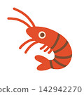 Cute red shrimp character vector illustration with long antennae. Ocean crustacean isolated on white background for nursery prints, stickers, and decor 142942270