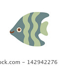 Cute blue and green striped fish character vector illustration. Ocean animal isolated on white background for children stickers, nursery art, and prints 142942276