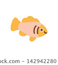 Cute yellow and pink fish character vector illustration. Small ocean aquatic animal isolated on white background for kids nursery decor and stickers 142942280