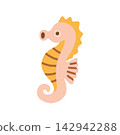 Cute yellow and pink seahorse character vector illustration. Cute ocean animal isolated on white background for children stickers, nursery decor, and summer patterns 142942288
