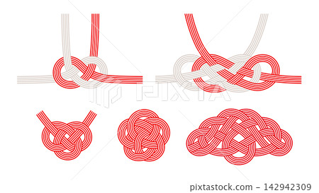A set of various mizuhiki (decorative cords). Includes Japanese-style parts such as Awaji knot and plum blossom knot. A set of various mizuhiki (decorative cords). Includes Japanese-style parts such as Awaji knot and plum blossom knot. 142942309