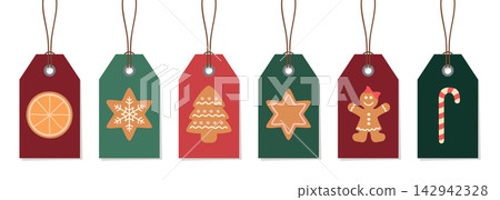 christmas paper tag set label with cute motifs vector illustration christmas paper tag set label with cute motifs vector illustration 142942328