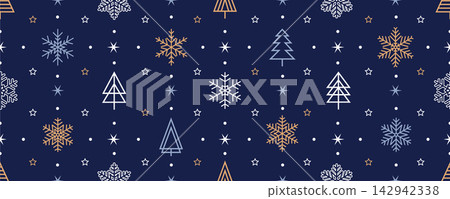 christmas seamless snowflake and fir tree background vector illustration 142942338