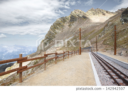 Arrival station of a mountain train near Chamonix, France. 142942507