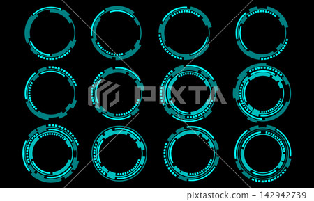 Set of sci fi blue neon circle user interface elements technology futuristic design modern creative on white background vector Set of sci fi blue neon circle user interface elements technology futuristic design modern creative on white background vector 142942739