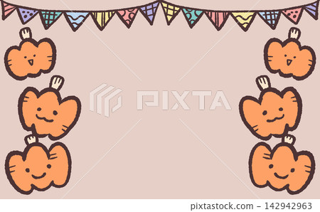Cute Halloween frame with overlapping pumpkins Cute Halloween frame with overlapping pumpkins 142942963