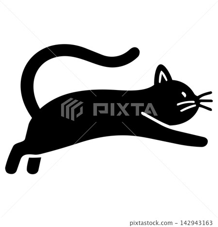Black cat jumping with playful mood silhouette Black cat jumping with playful mood silhouette 142943163