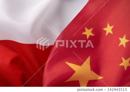 Flags of Poland and China. Concept of international relations. Flags of Poland and China. Concept of international relations. 142943513