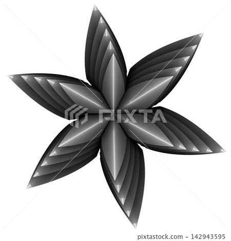 Metallic Six Petal Star Flower 3D Geometric Dark Steel Rosette Emblem Metallic Six Petal Star Flower 3D Geometric Dark Steel Rosette Emblem 142943595
