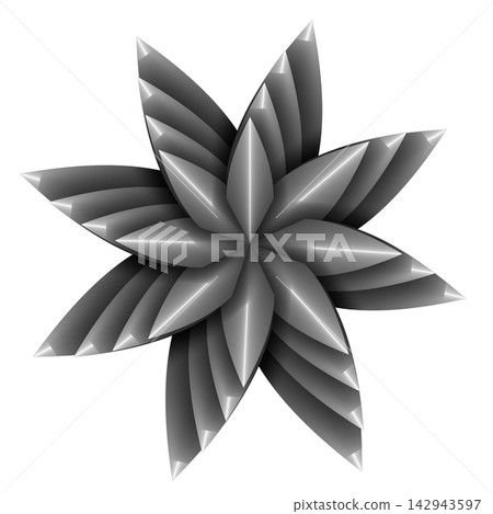 Metallic Seven Petal Star Flower 3D Geometric Silver Stepped Rosette 142943597