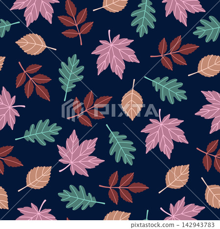Dark Navy Blue Autumn Leaves Seamless Pattern Hand Drawn Flat Vector Dark Navy Blue Autumn Leaves Seamless Pattern Hand Drawn Flat Vector 142943783