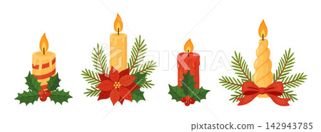 Christmas Candle Arrangement Set Hand Drawn Flat Vector Elements Kit Christmas Candle Arrangement Set Hand Drawn Flat Vector Elements Kit 142943785