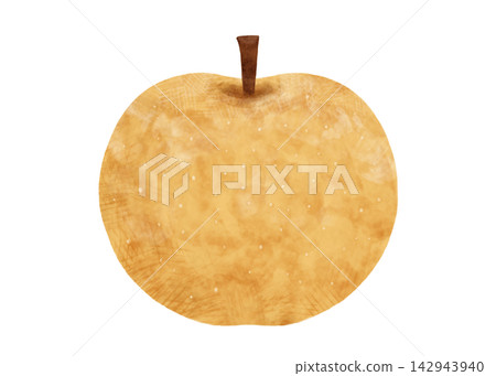 Watercolor illustration of a Japanese pear (pear, fruit) on a transparent white background. 142943940