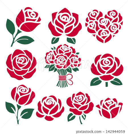 Red roses vector collection with elegant floral illustrations, romantic flowers, botanical elements, wedding design and seamless patterns Red roses vector collection with elegant floral illustrations, romantic flowers, botanical elements, wedding design and seamless patterns 142944059