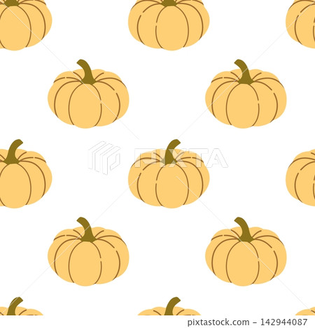 Small orange pumpkins seamless vector pattern, autumn harvest squash with olive stems, rustic botanical repeat, vintage fall vegetable design Small orange pumpkins seamless vector pattern, autumn harvest squash with olive stems, rustic botanical repeat, vintage fall vegetable design 142944087