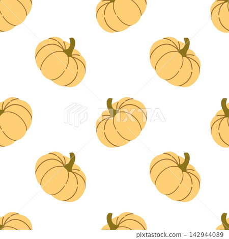 Orange and cream pumpkins seamless vector pattern, round ribbed autumn squash with olive stems, elegant vintage botanical harvest repeat Orange and cream pumpkins seamless vector pattern, round ribbed autumn squash with olive stems, elegant vintage botanical harvest repeat 142944089