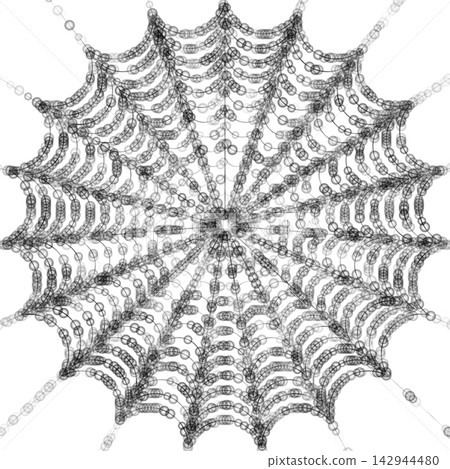 Intricate Dew Covered Spider Web on White Background Intricate Dew Covered Spider Web on White Background 142944480