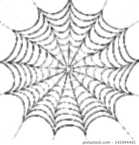 Geometric Dew Covered Cobweb on White Background Geometric Dew Covered Cobweb on White Background 142944485